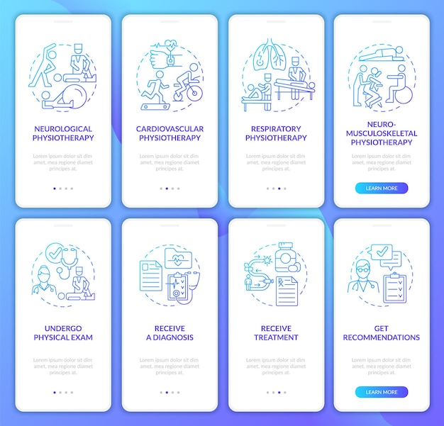 Physiotherapy gradient onboarding mobile app page screen