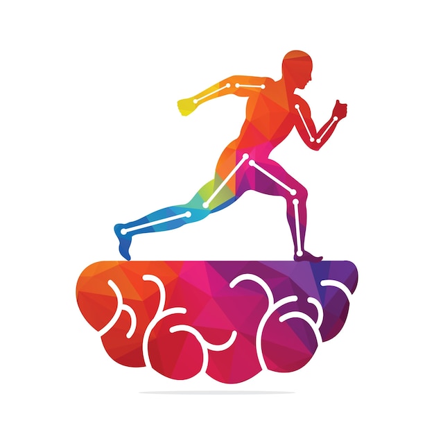 Physiotherapy treatment and Brain concept vector design Human runner Physiotherapy clinic logo