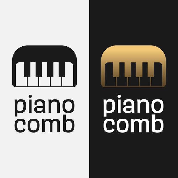 Modello di progettazione del logo della musica del pettine per pianoforte