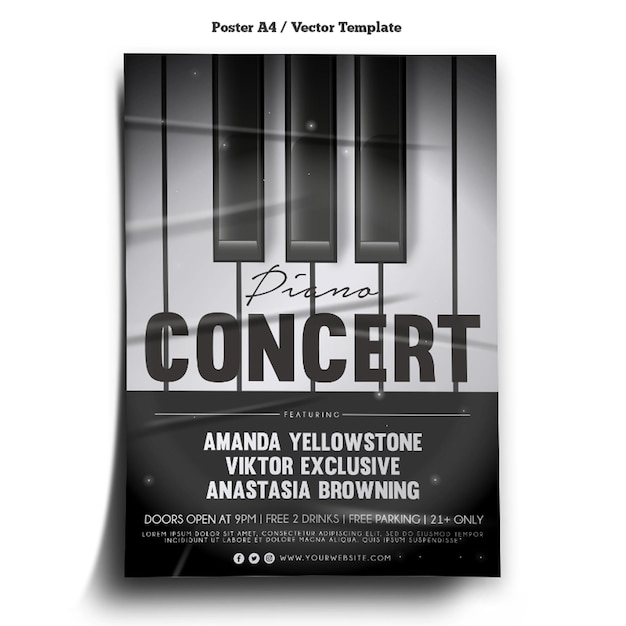 Vector piano concert poster template