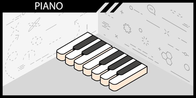 Vettore icona del design isometrico del pianoforte illustrazione web vettoriale concetto colorato 3d