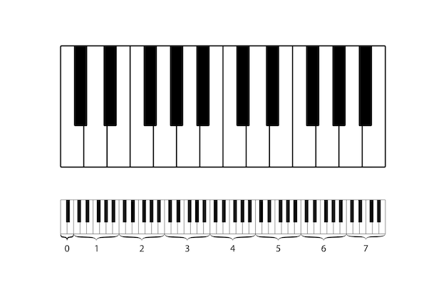 Vettore tastiera per pianoforte diagramma vettoriale per pianoforte teoria dell'ottava illustrazione dello strumento musicale