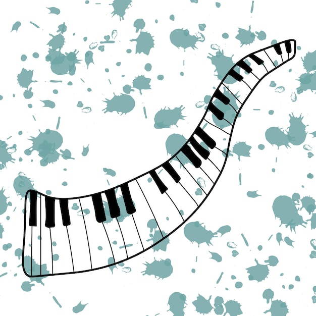 Piano keys on a background of green watercolor stains