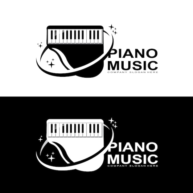 Disegno vettoriale dello strumento musicale del logo del pianoforte per il negozio di musica classe di musica per pianoforte