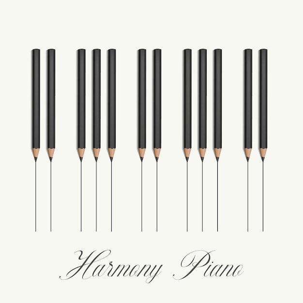 피아노 키 형태의 검은 연필 세트의  ⁇ 터 일러스트레이션