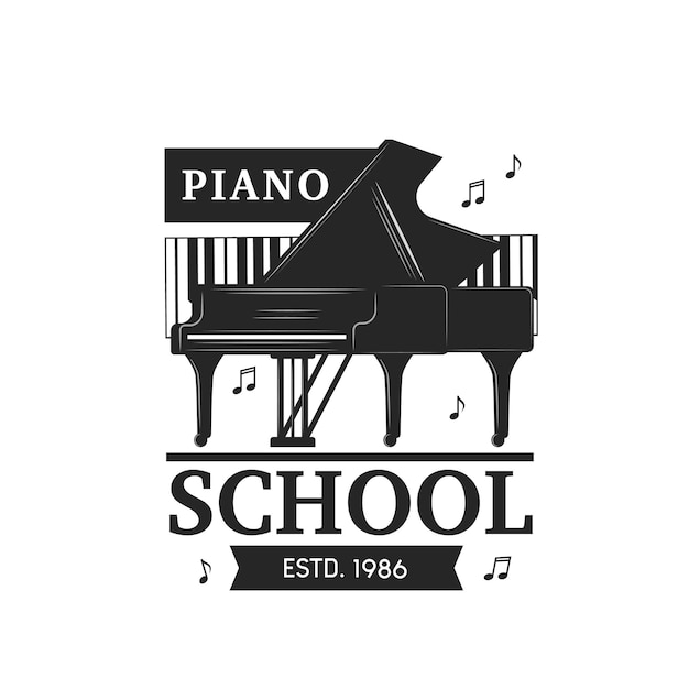 Vector piano music school icon musical notes keyboard