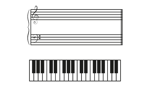 Vettore musica per pianoforte e pianoforte per la notazione su sfondo bianco tratto modificabile grafica vettoriale