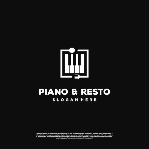 Piano resto logo vintage design piano met lepel en vork logo