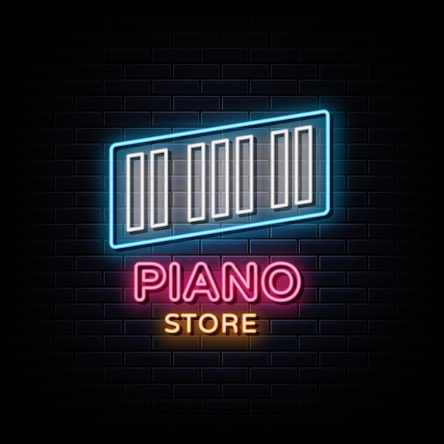 Insegne al neon del negozio di pianoforti insegna al neon del modello di progettazione