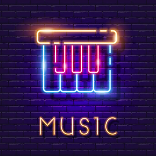 Piano vector neon teken Muziekles gloeiend pictogram