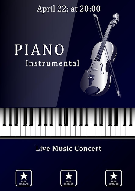 Piano and violin concert realistic vertical poster