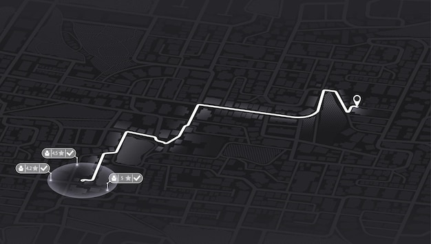 Prendi un taxi. vista della mappa gps della città. condivisione della posizione del passeggero per il conducente. navigazione vista dall'alto della città.