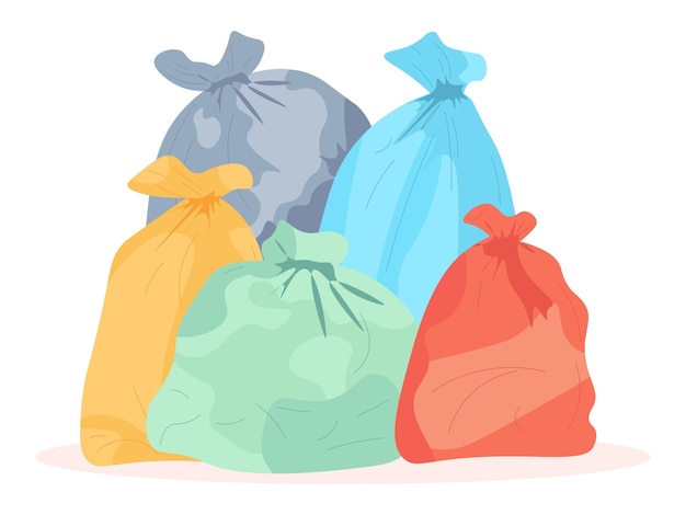 Vector pick up trash in garbage bags vector illustration for ecology protection