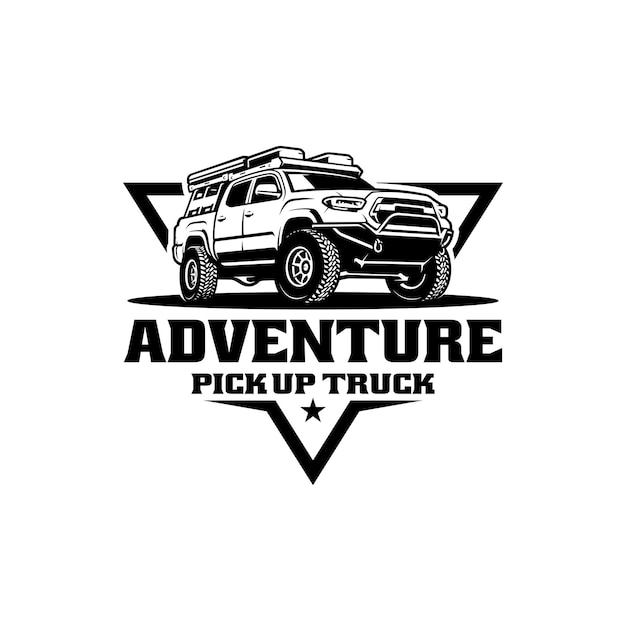 Vector pick up truck adventure logo design