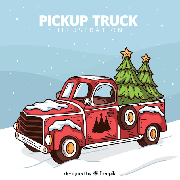 Pick-up truck met kerstboom