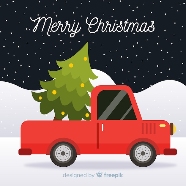 pick-up truck with christmas tree