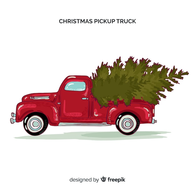 Vector pick-up truck with christmas tree