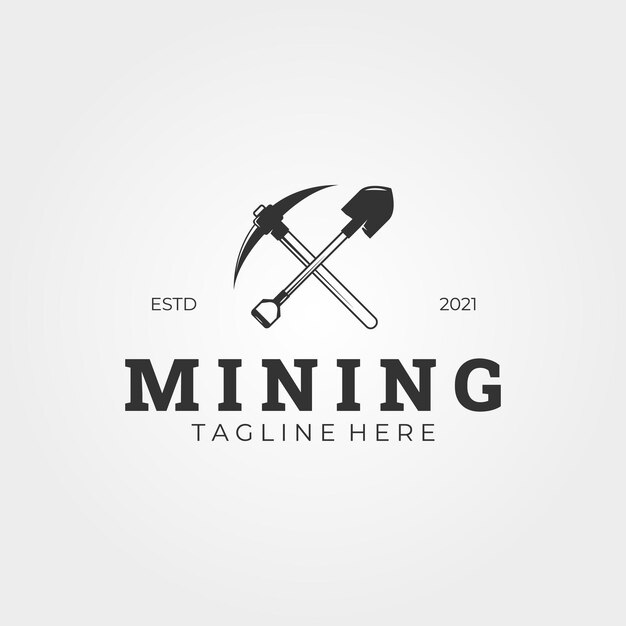 Vector pickaxe and shovel logo vector vintage illustration template design logo tool or equipment mining