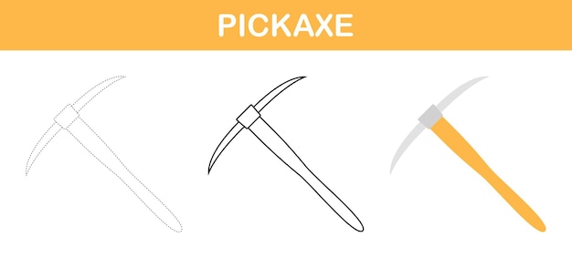 Pickaxe tracing and coloring worksheet for kids