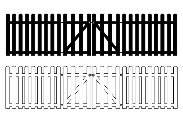 Picket Fence Silhouette Wooden Fence Door Entrance Illustration