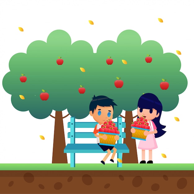 Picking apple fruit illustration