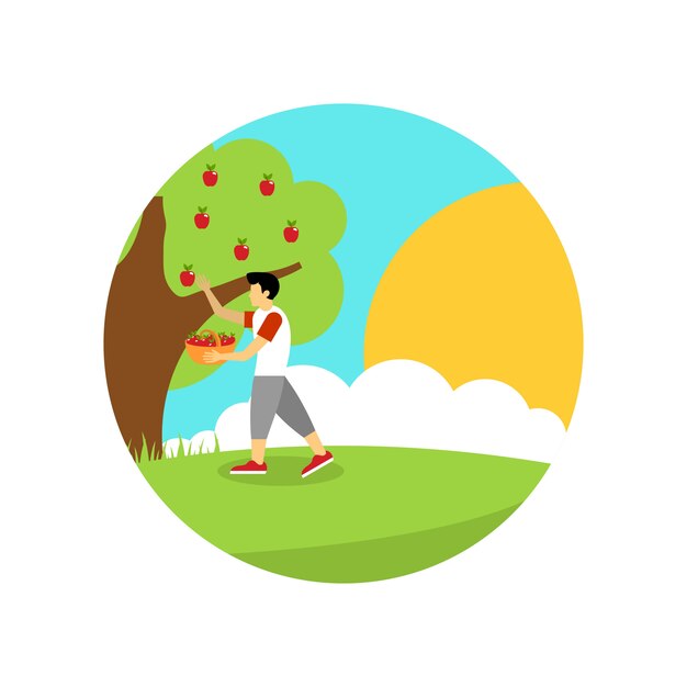 Picking apple fruit illustration