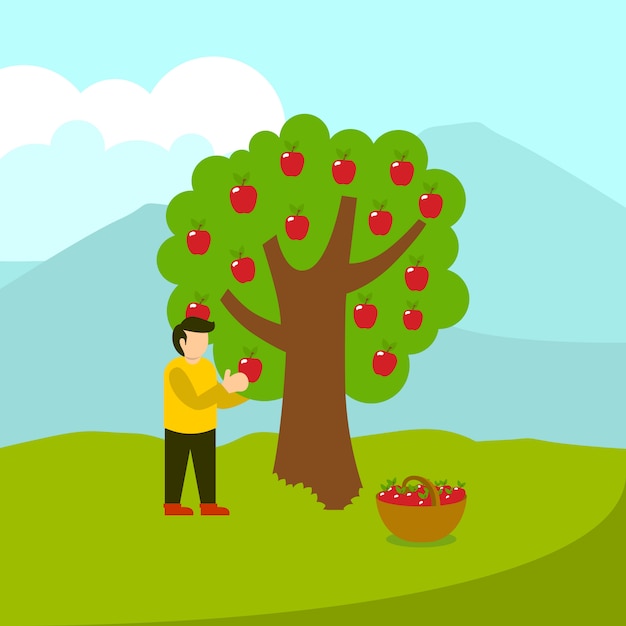 Picking apple fruit illustration