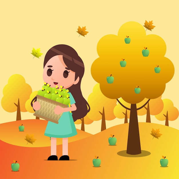 Picking apple fruit illustration