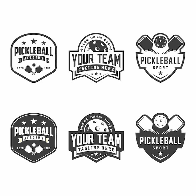 Pickleball club logo badge set pickleball design in black and white colors