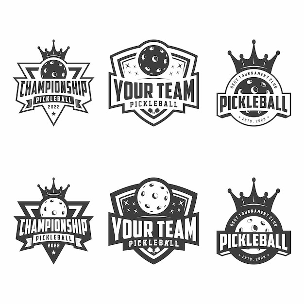 Pickleball club logo badge set pickleball design in black and white colors