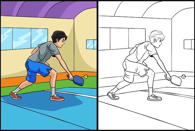 Pickleball Coloring Page Colored Illustration