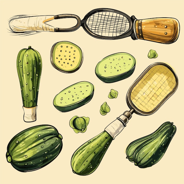 Pickleball elements set vector