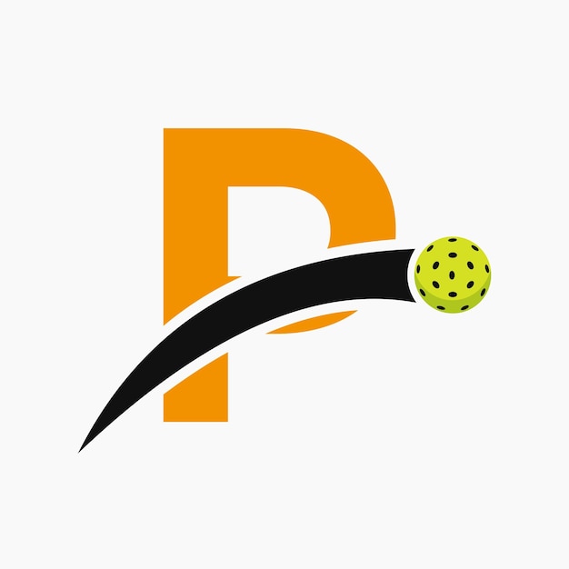 Pickleball Logo On Letter P With Moving Pickleball Icon Pickleball Sign Template