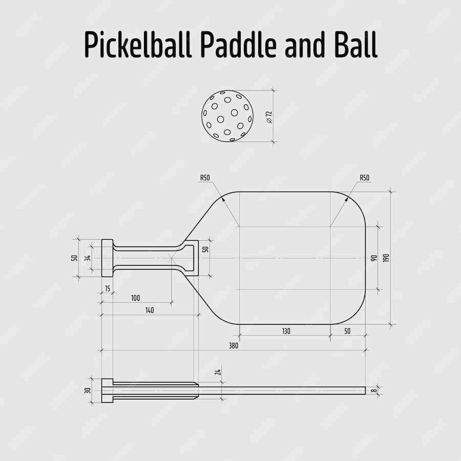 Premium Vector Pickleball paddle and ball dimensions