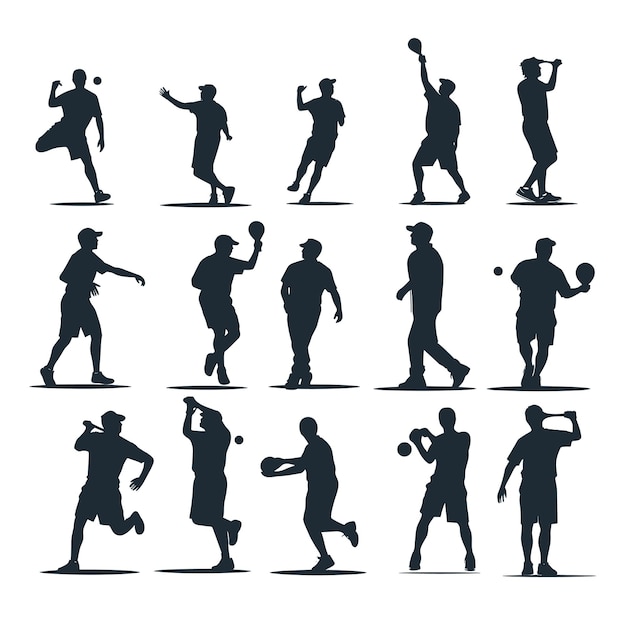 Pickleball player silhouettes pack vector