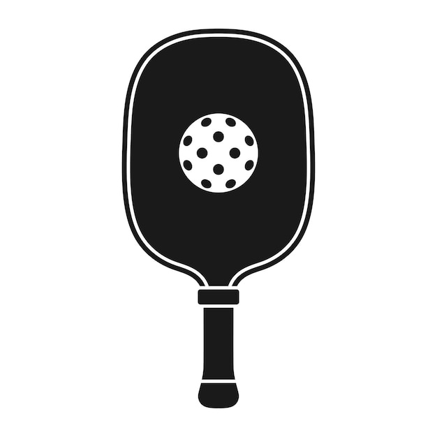 Vector pickleball racket and ball silhouette icon isolated vector illustration on white background