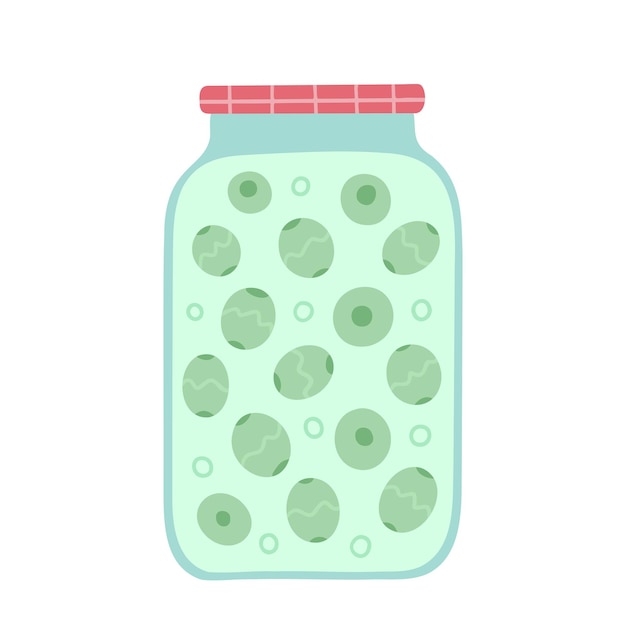 Pickled olives canned olives in jar Hand drawn illustration