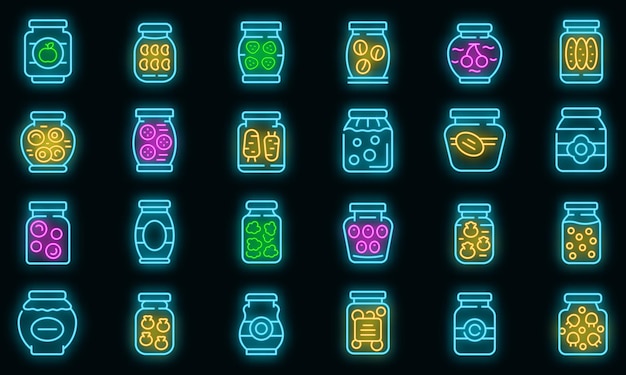 Pickled products icons set vector neon