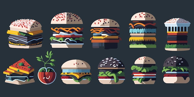 Pickles Cheese and Meat A Vector Burger Collection