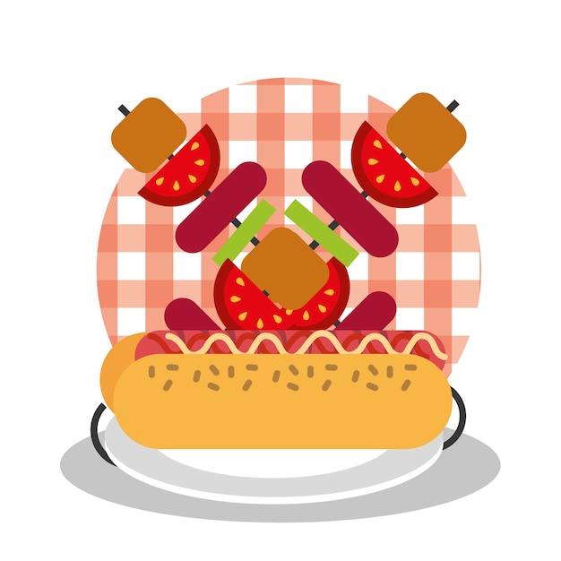 picknick hotdog en kebabs geruit tafelkleed
