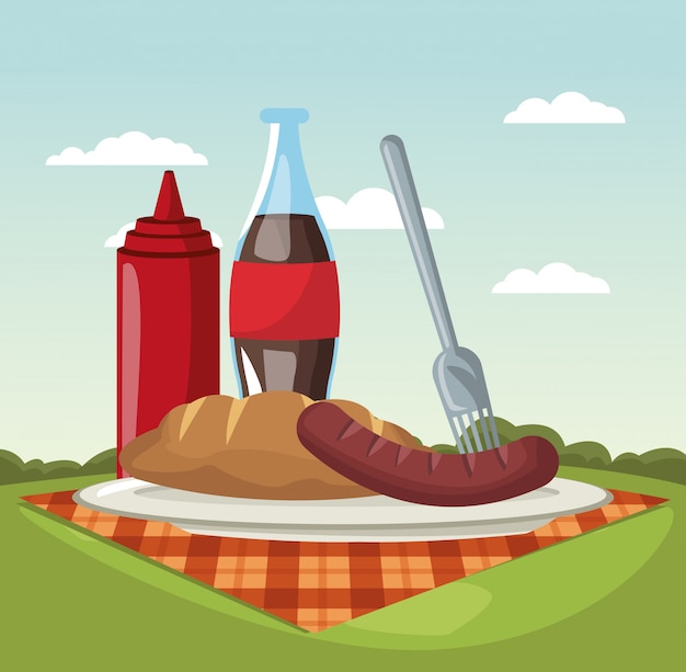 Vector picknick in het grafische ontwerp van de park vectorillustratie