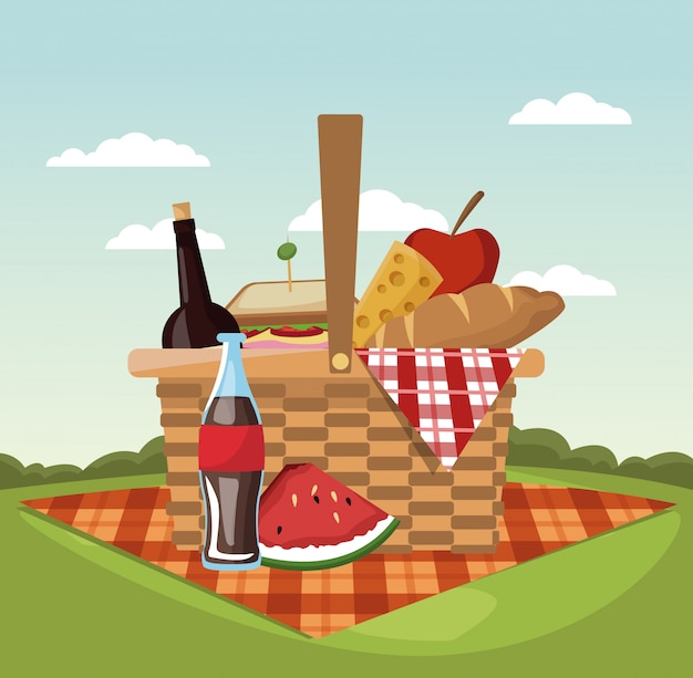 Vector picknick in het grafische ontwerp van de park vectorillustratie