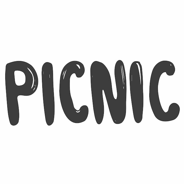 Picknick titel doodle illustratie Vector icon set Kalligrafisch woord Zwart op witte achtergrond