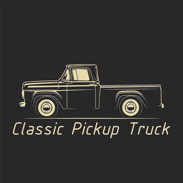 Vector pickup truck classic  outline illustration