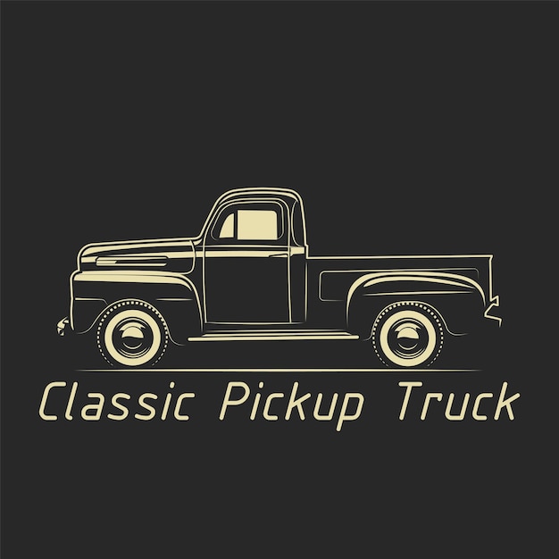 Vector pickup truck classic  outline illustration