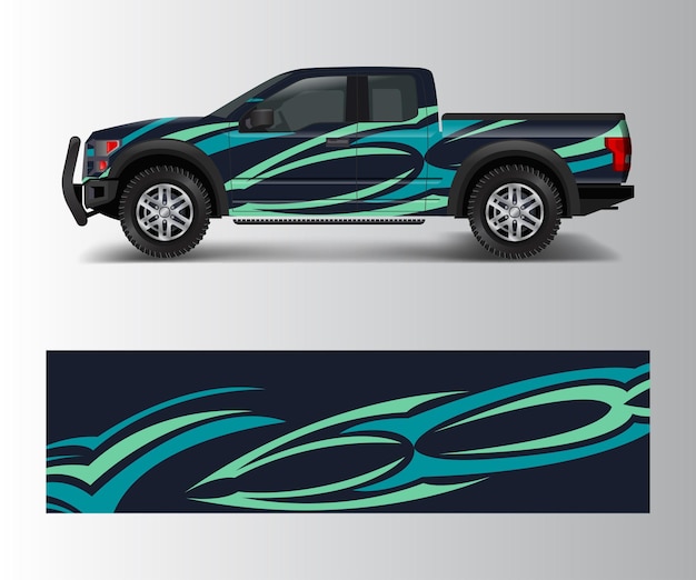 벡터 차량 비닐 랩을 위한 그루지 디자인이 있는 픽업 트럭 그래픽 벡터 추상 모양