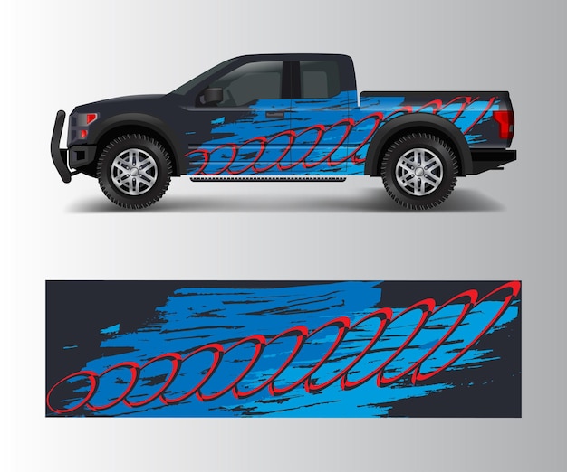 차량 비닐 랩을 위한 그루지 디자인이 있는 픽업 트럭 그래픽 벡터 추상 모양