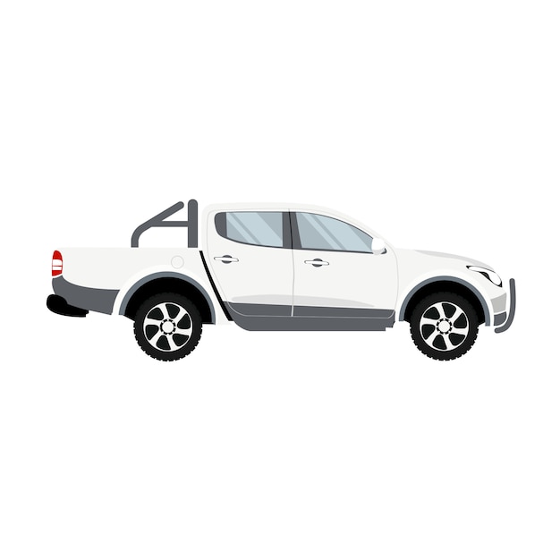 Pickup truck white color double cabin design vector