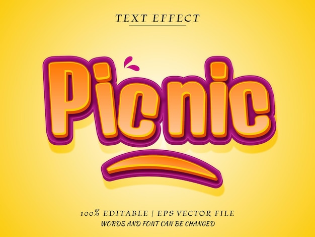 Picnic 3d editbale текстовый эффект текстовый макет