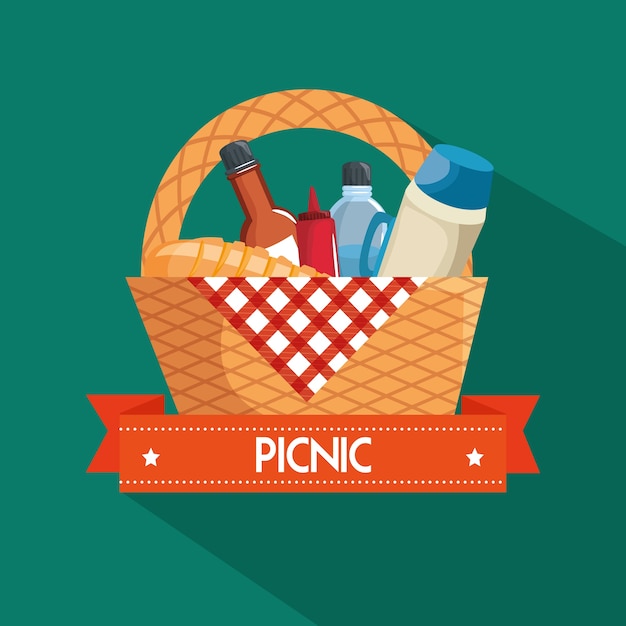 Picnic basket food red gingham cloth